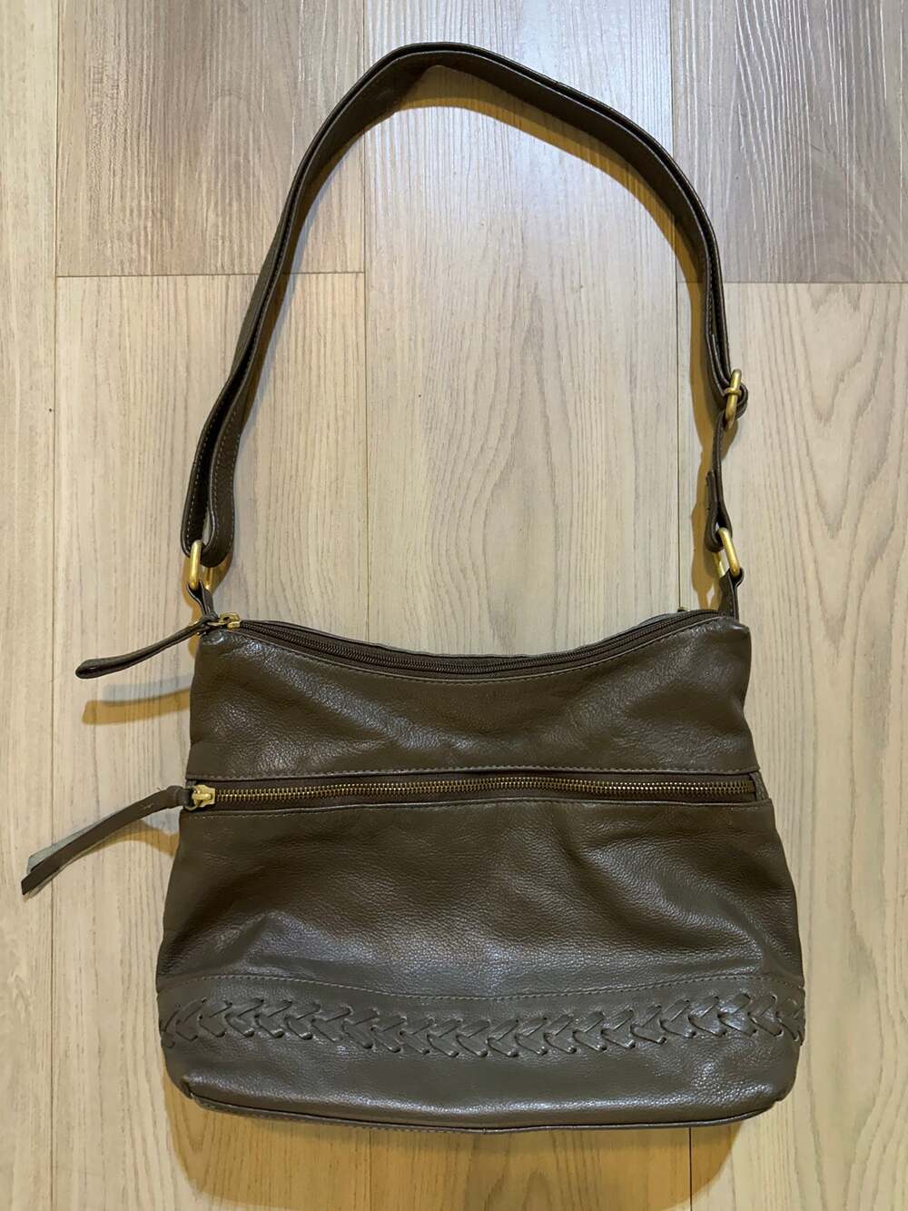 Great American Leather Works Brown Pebbled Leather Hobo Shoulder Bag Braided